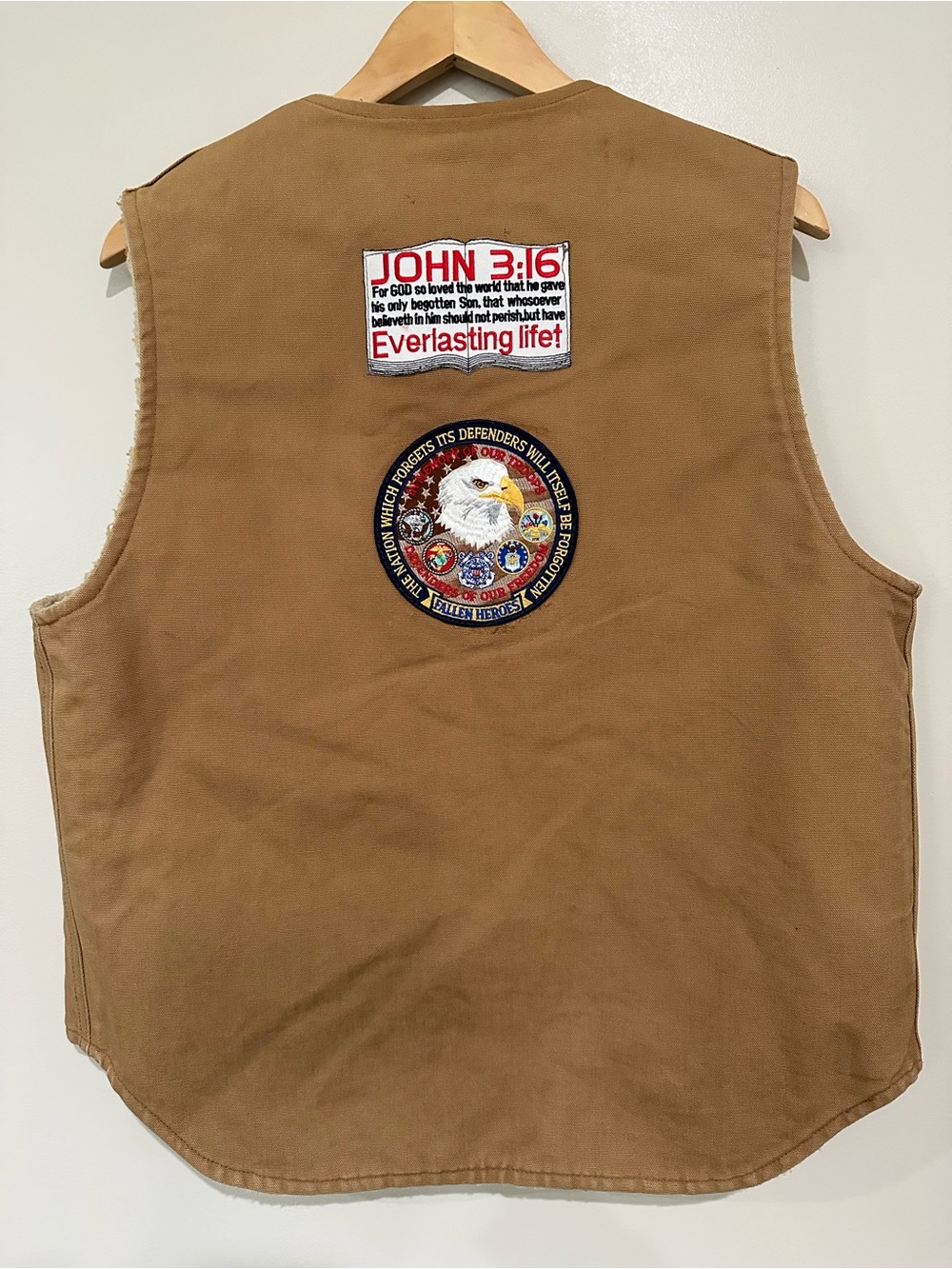 VTG Carhartt Union Made USA Duck Vest Large Sherpa Lined Biker Jesus Army - Picture 3 of 15